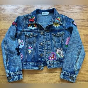 Lola + the Boys denim jacket with patches, size 6